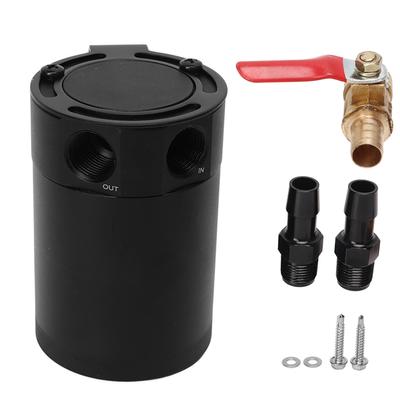 2-Port Ölabscheider mit Ablassventil 300ml Aluminiumlegierung Universeller Ölabscheider mit Trennblechen