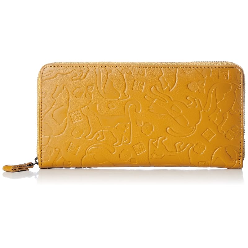

[Shuhei Nomura] cat cat pattern genuine leather wallet large capacity ladies men s leather cowhide lightweight animal Embossed brown yellow Shuhei