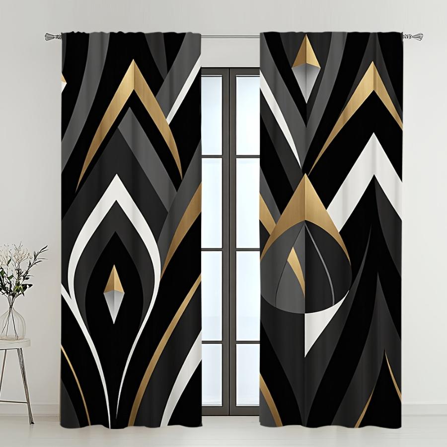 2PCS Digital Printed Curtains, Geometric Rhythm Pattern, Blackout Door Curtain All Seasons Christmas Halloween Valentine Decor