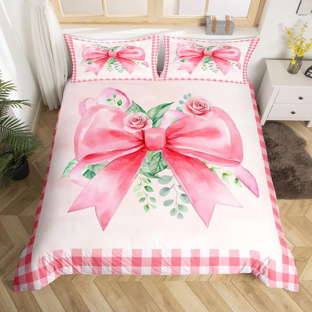 Princess Bowknot Duvet Cover Red Strawberry Polka Dots Bedding Set Hand Drawn Cartoon Comforter Cover Dreamy Fairy Quilt Cover