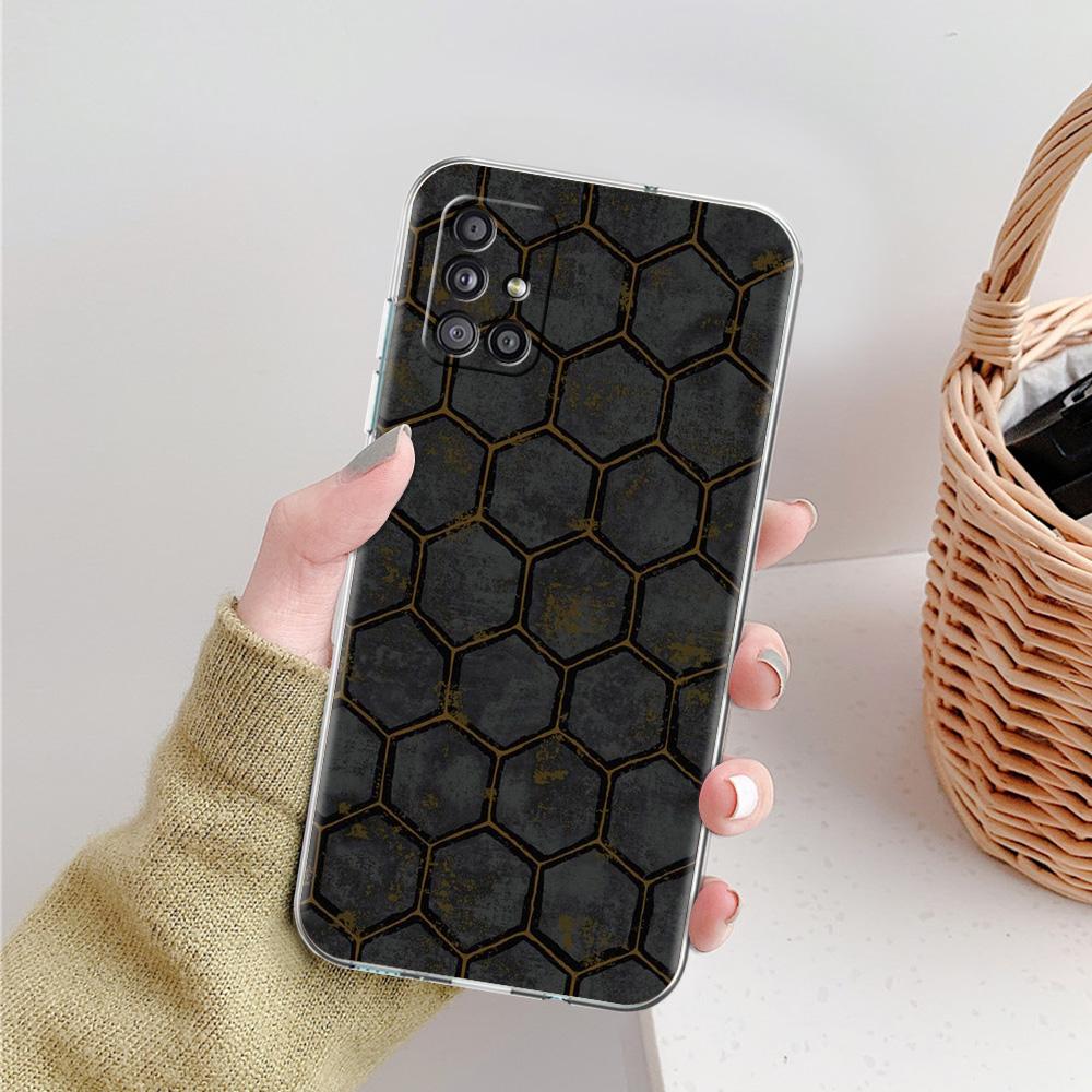 Phone Case For Samsung A15 A13 A35 A55 A51 A71 A41 A31 A21S A05 A17 A23 A25 A33 A53 A73 5G A07 4G Clear Cover Honeycomb Pattern