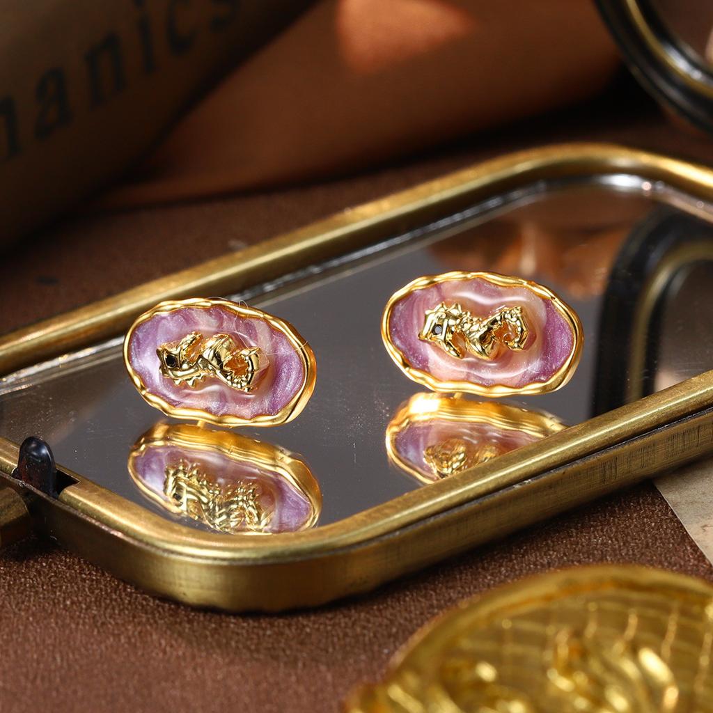 New Chinese Flower Earrings New Xia Baroque Pearl Oil Painting Series Love Enamel Stud Earrings High-end Earrings Women