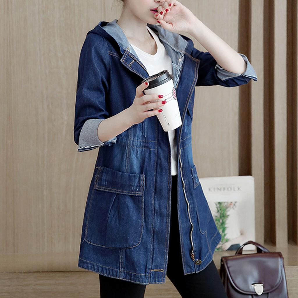 Fashion Women Jeans Top Denim Hoodie Blouse Long Sleeve Loose Coat