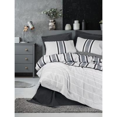 Beddengoedset - 1 dekbedovertrek 220 x 240 cm + 2 kussenslopen 60 x 60 cm - 100% versterkt katoen - Antraciet