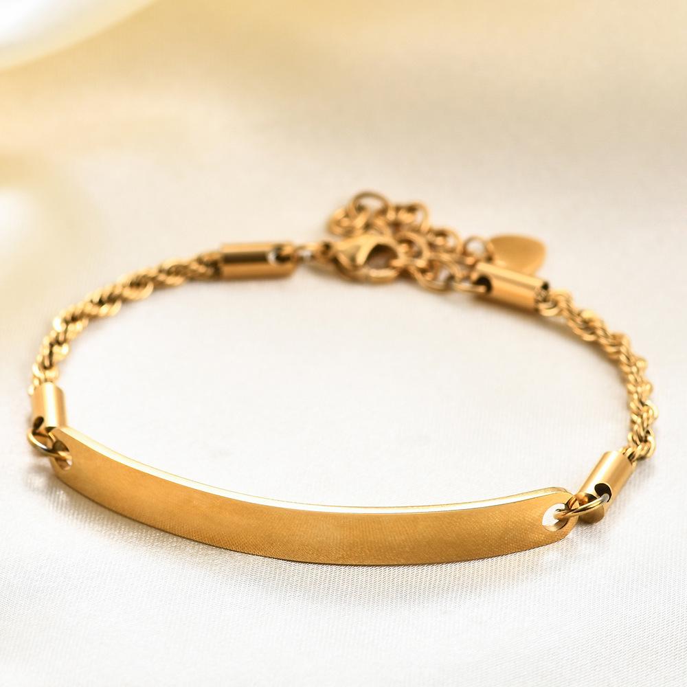 Trendy Stainless Steel Curved Plate Cylindrical Bracelet with Laser Engraved Logo, 5MM Wide, Women's Accessory