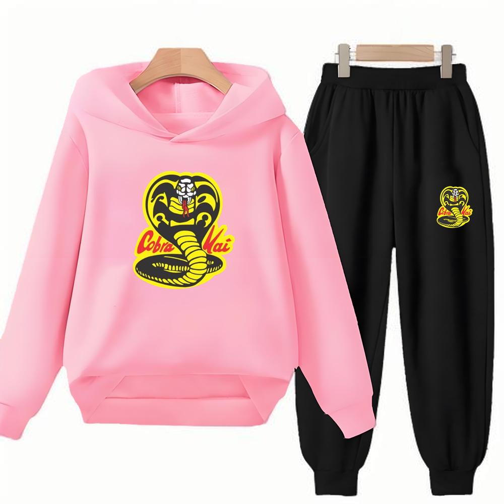 Children's Hoodie+Pants Black Children Cobra Stamp Coat Boys Girls Hoodie Tops Leisure Sweatshirt Toddler 3-12 Year Clothing