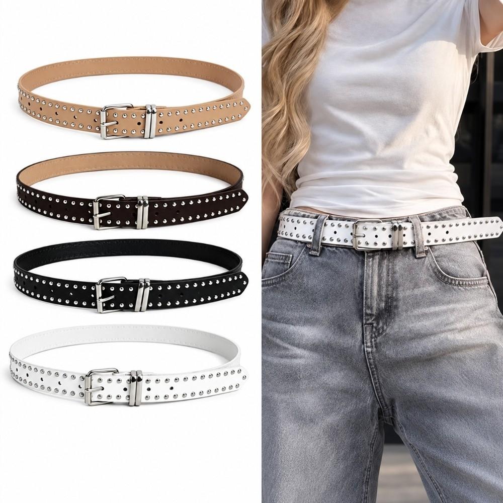 Adjustable Women's Rivet Belt PU Leather Decorative Jeans Belt New Buckle Belt for Skirt