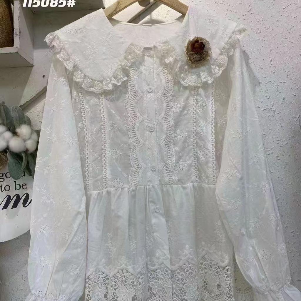 Huimei 1116 summer new women's lapel Japanese shirt loose shirt top cardigan Mori embroidery literary style
