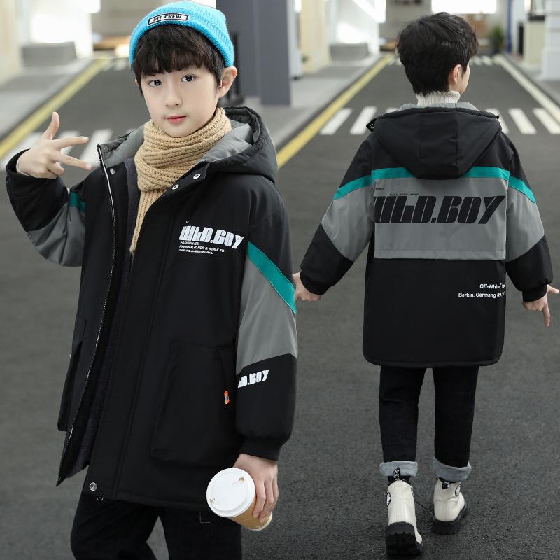 

Зимняя одежда для мальчиков, куртка с плюшевой подкладкой, детские осенне-зимние модели, утолщенная хлопковая одежда для мальчиков, теплые куртки для больших детей 170 зелёный