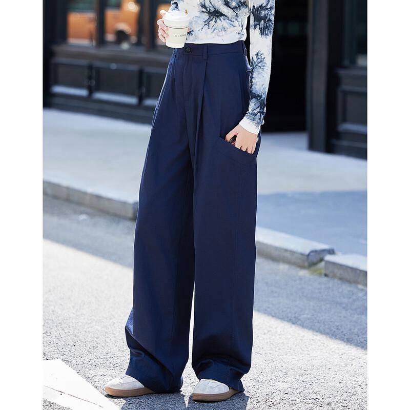 Demana Spring Autumn Navy Blue Slim-Fit Tapered Casual Pants