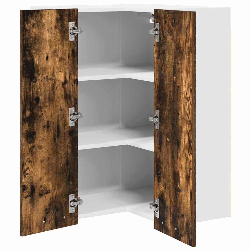 Hanging Corner Cabinet Smoked Oak and White 57 x 57 x 80 cm