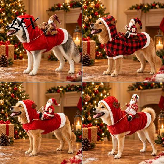 Cute Pet Party Clothing Santa Rider Dog Costume, Christmas Outfit with Adjustable Closure, Funny Animal Cosplay Costume Holiday Apparel for