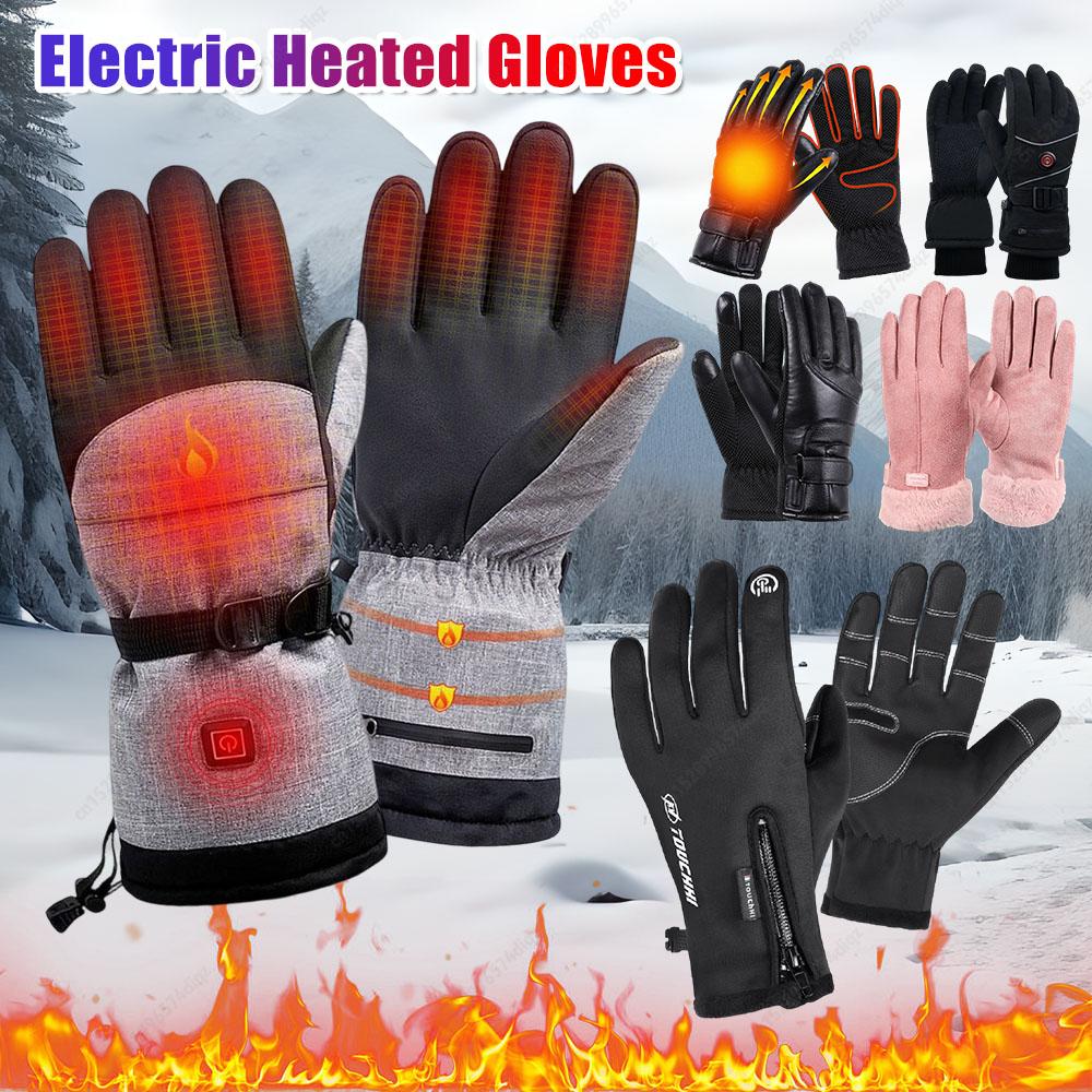 USB Touch Screen Gloves Heating Thermal Gloves Winter Ski Gloves Anti-Slip Electric Hand Warmer for Cycling Driving Hiking Men