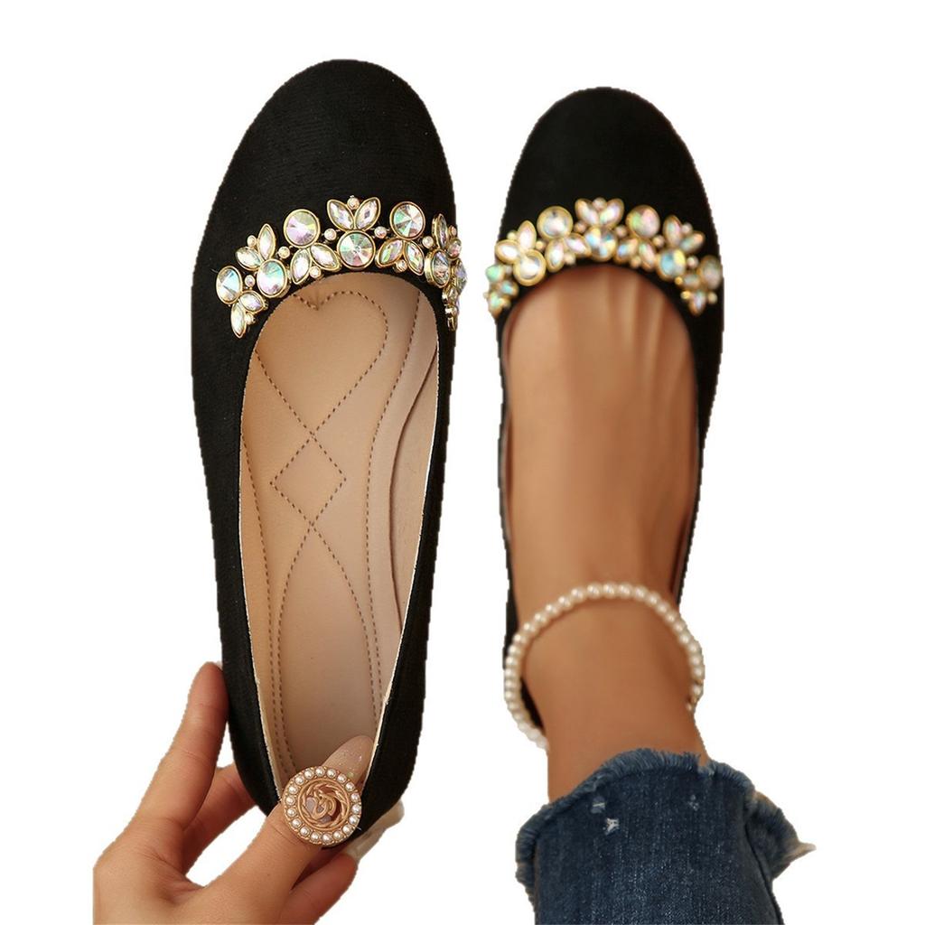 Women's Fashionable Casual Round-Toe Oversized Rhinestone Flats