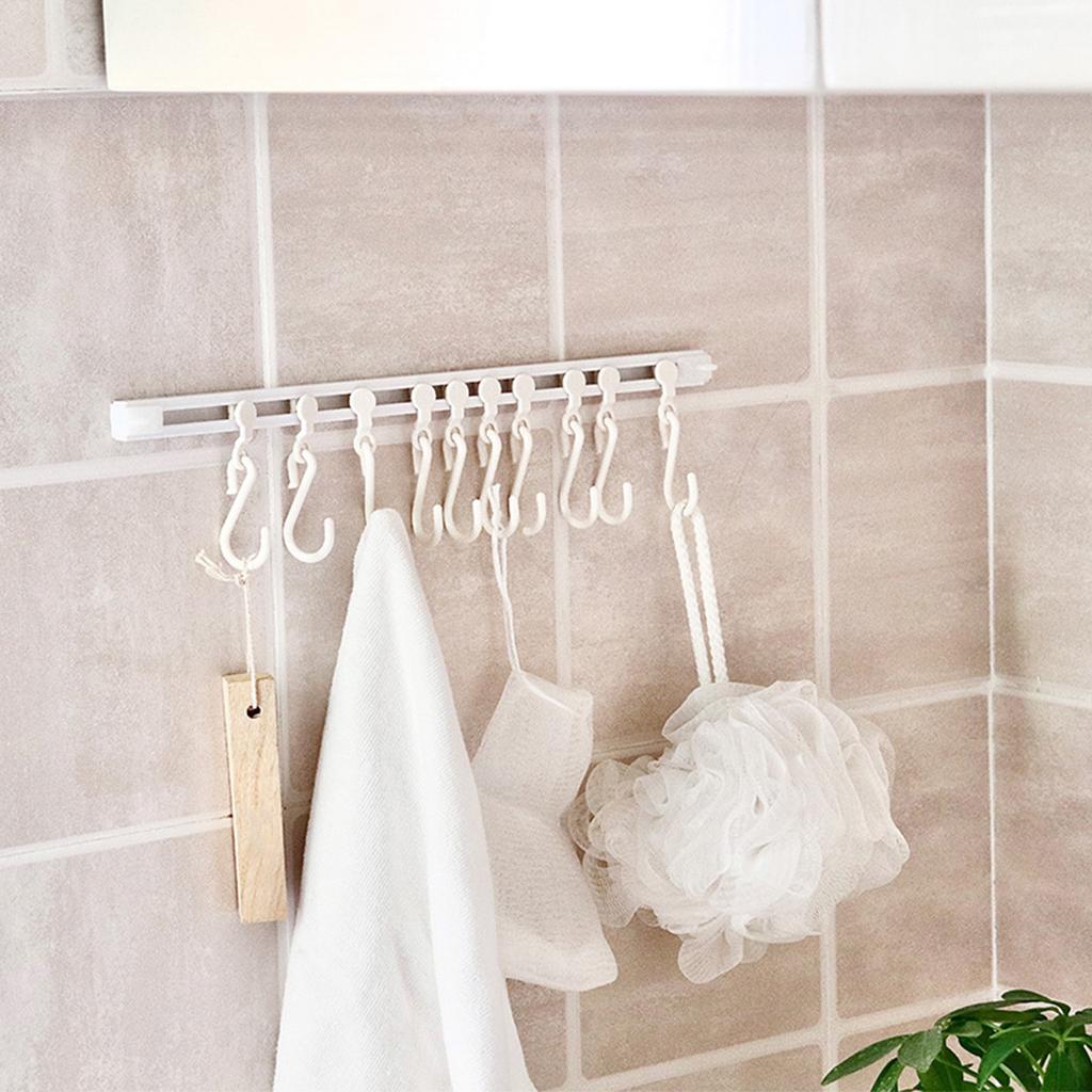 Kitchen Rail and Removable Hook Plastic Adhesive Kitchen Utility Hanger for Office Bathroom