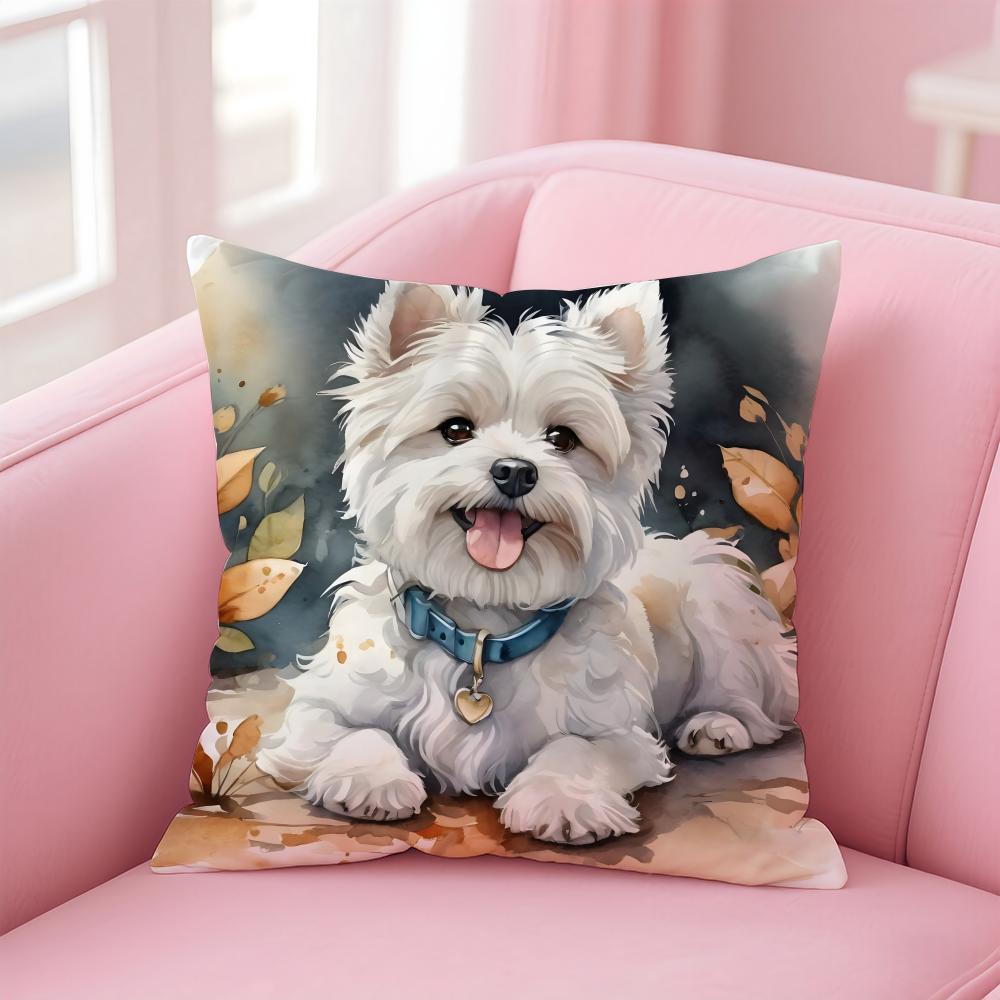 WWest Highland White Terrier Cushion Cover Pillowcase Short Plush Invisible zipper Room Sofa Cushion Cover