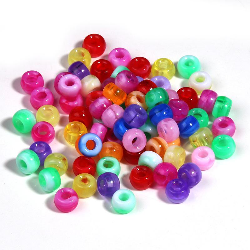 

TX80 100pcs 6*9mm New Multiple Models Round Acrylic Exquisite Handmade Scattered Beads Big Hole Spacer Hair Bead Jewelry DIY 6x9mm(100pcs)