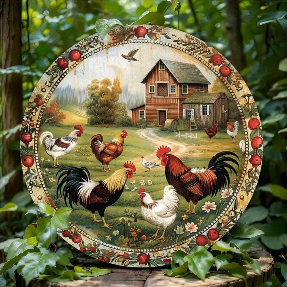 Vintage Funny Chicken Iron Tin Sign 8 Inch Round Wall Art Kitchen Cafe Farmhouse Decor Durable Waterproof Indoor Outdoor