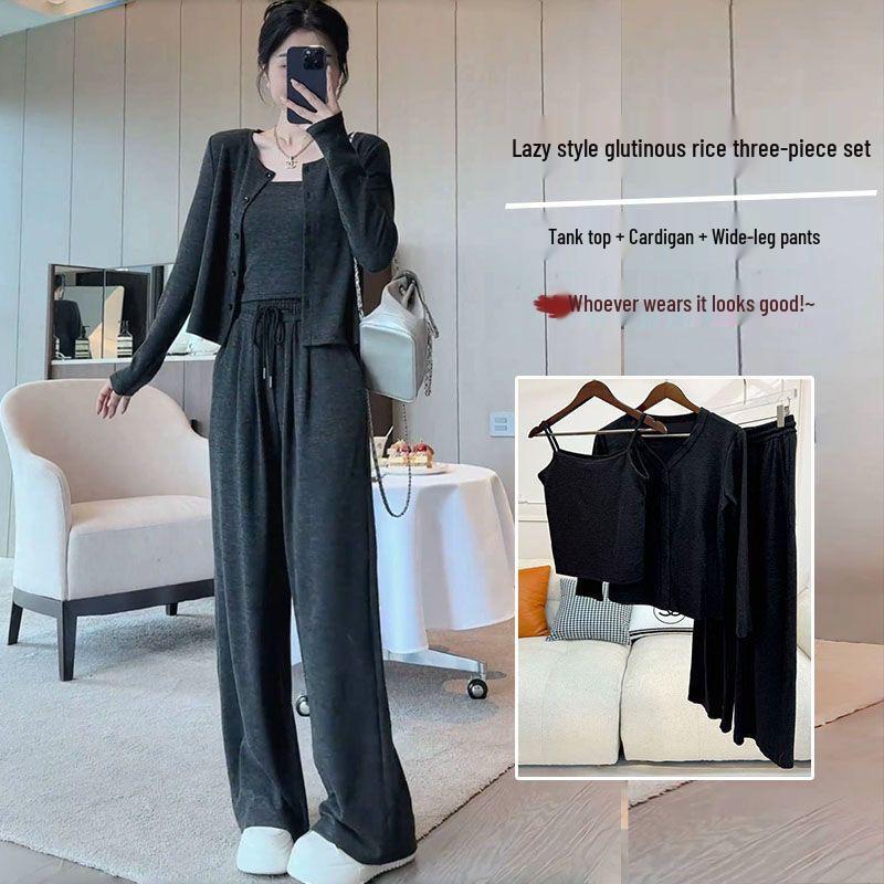 

Женский осенний повседневный костюм-двойка из клейкого риса: Топ с длинными рукавами и широкие брюки с высокой талией L (100-115 jin)