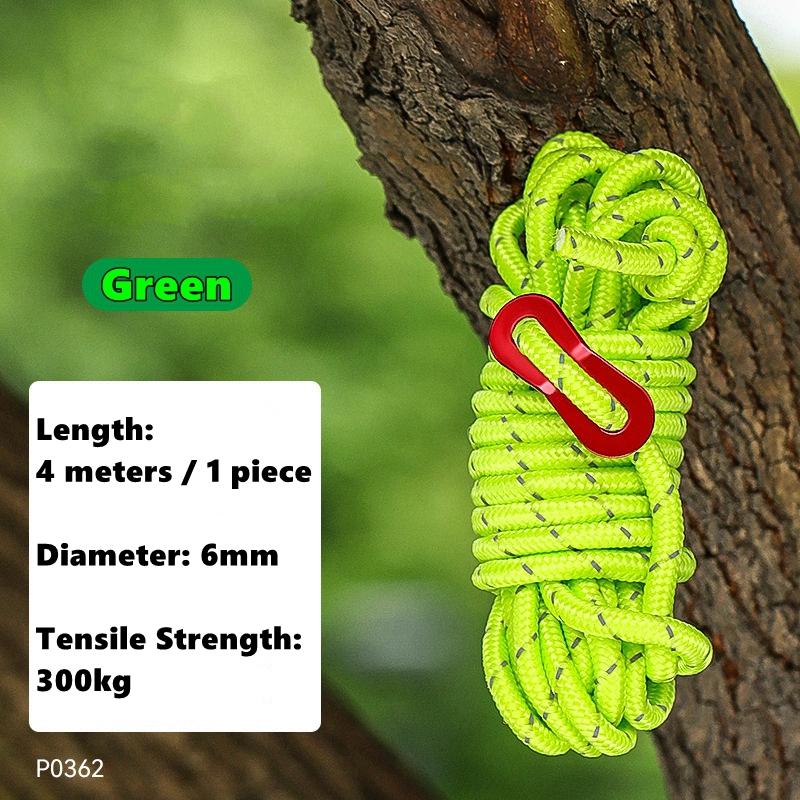 

Сверхлегкие шнуры для палатки 6 мм, походные веревки с алюминиевым натяжителем, уличные оттяжки для палатки, тента, для альпинизма, пешего туризма 1pc 4m зелёный