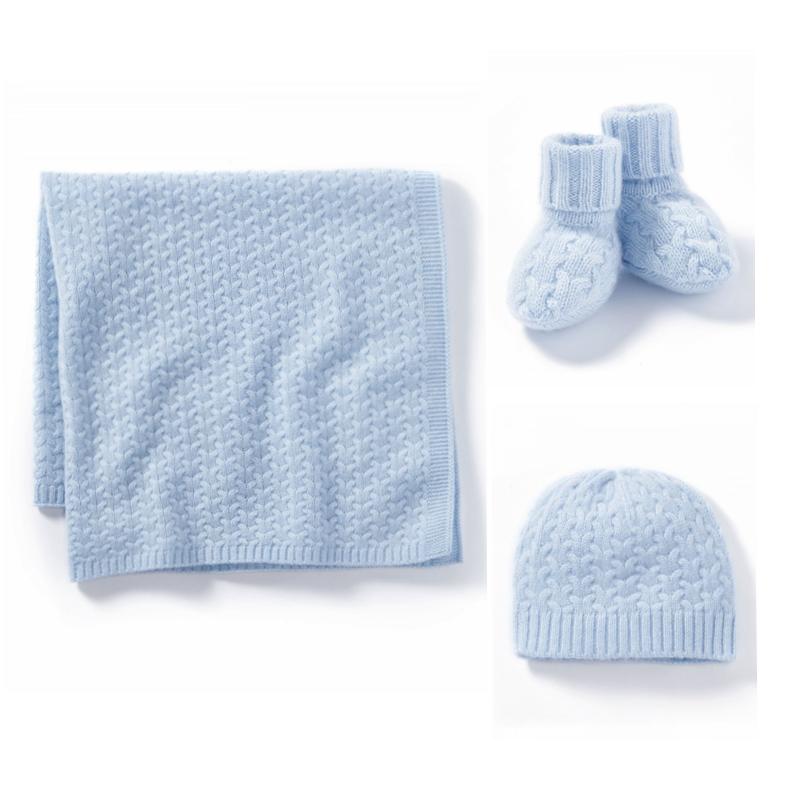 Luxury Super Soft Cable Knit Boots Hats and Blankets Baby Cashmere Blanket Set customized