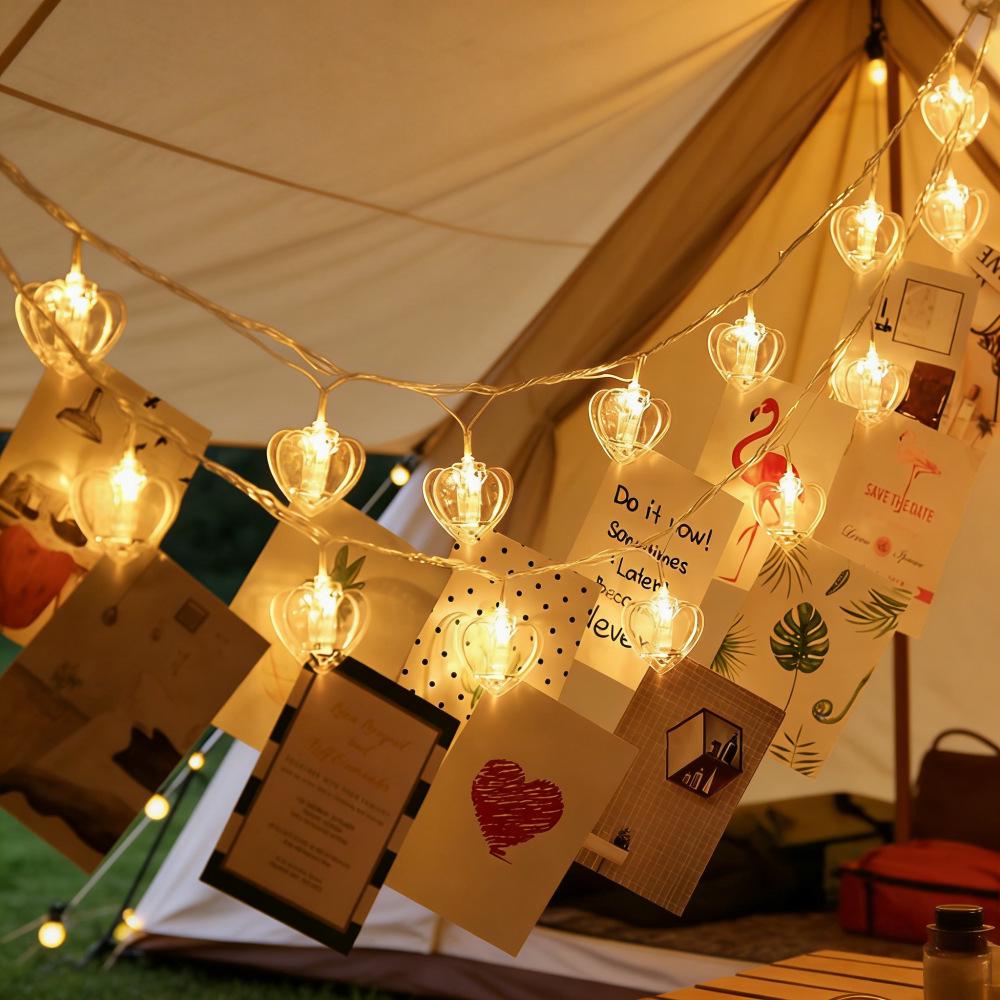Colorful LED Heart Clip String Lights - Romantic Indoor Decorative Photo Lights