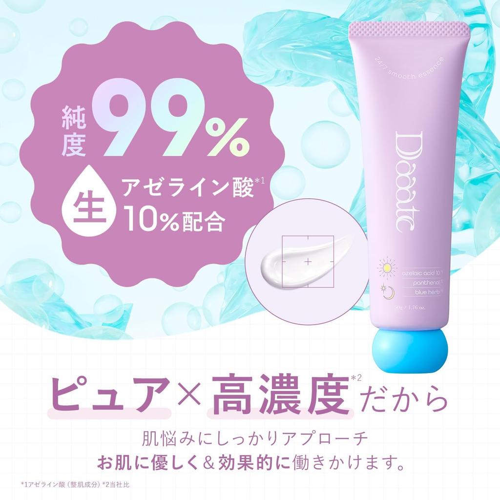 Daaate Smooth Essence with Azelaic for Rough and Pure Face Care 24/7 Serum, 50g, 99% Acid, Skin, Moisturizing, Redness, Acne, Sebum-Reducing