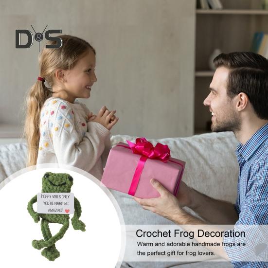 Positive Crochet Frog Doll with Encouraging Card Emotional Support Handmade Knitting Animal Decoration Ornament Stress Relief Toy