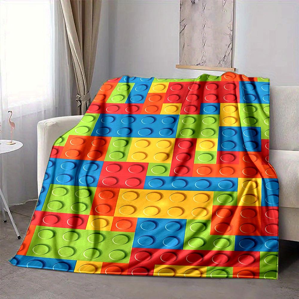1pc Building Block Jigsaw Puzzle Blanket, Lightweight Flannel Throw Blanket for Sofa, Bed, Travel, Camping, Living Room, Office, Couch041