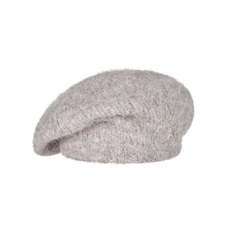 VARZAR Studded Logo Wool Knit Beret Mocha