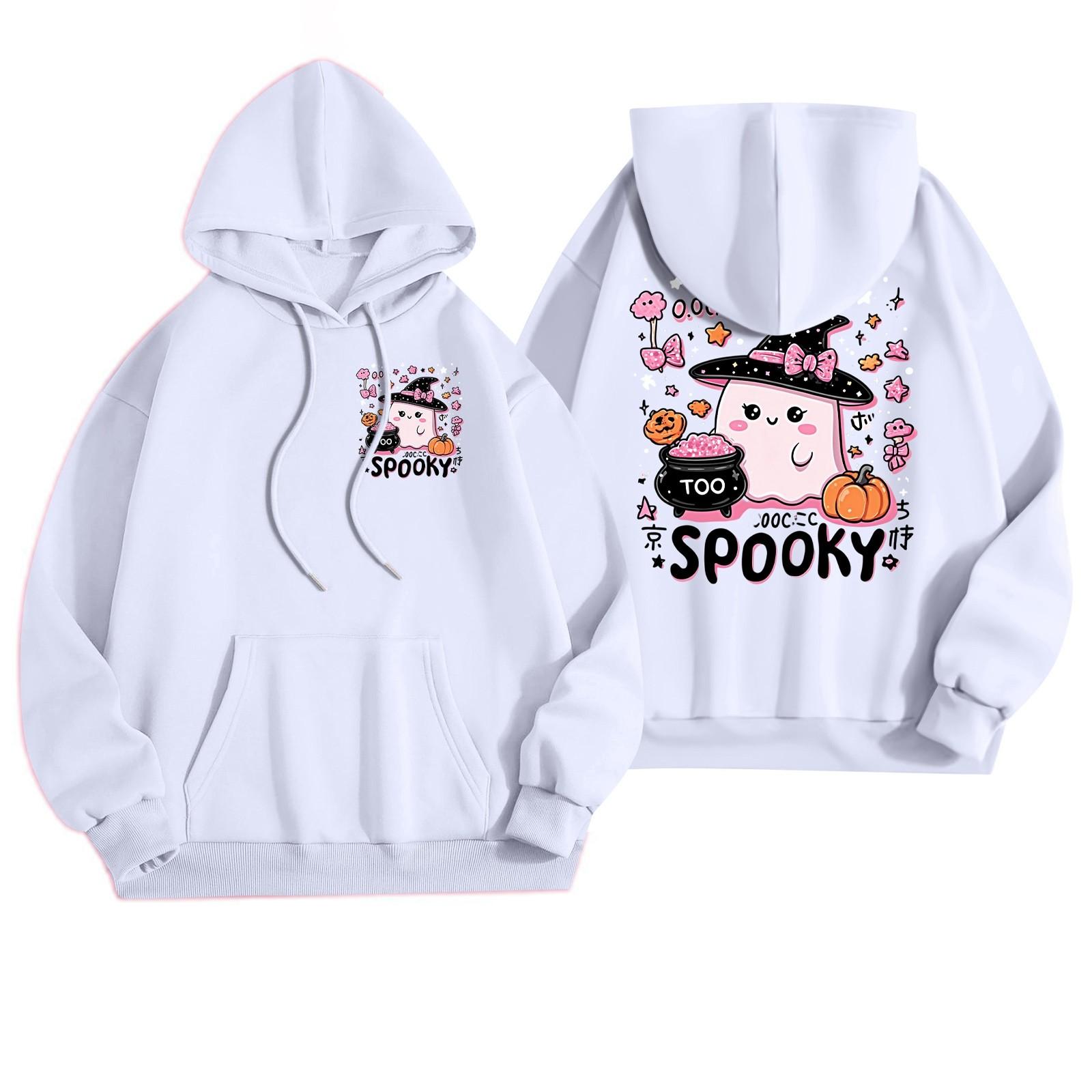 

Женская повседневная модная толстовка с капюшоном и карманами с принтом на Хэллоуин L белый