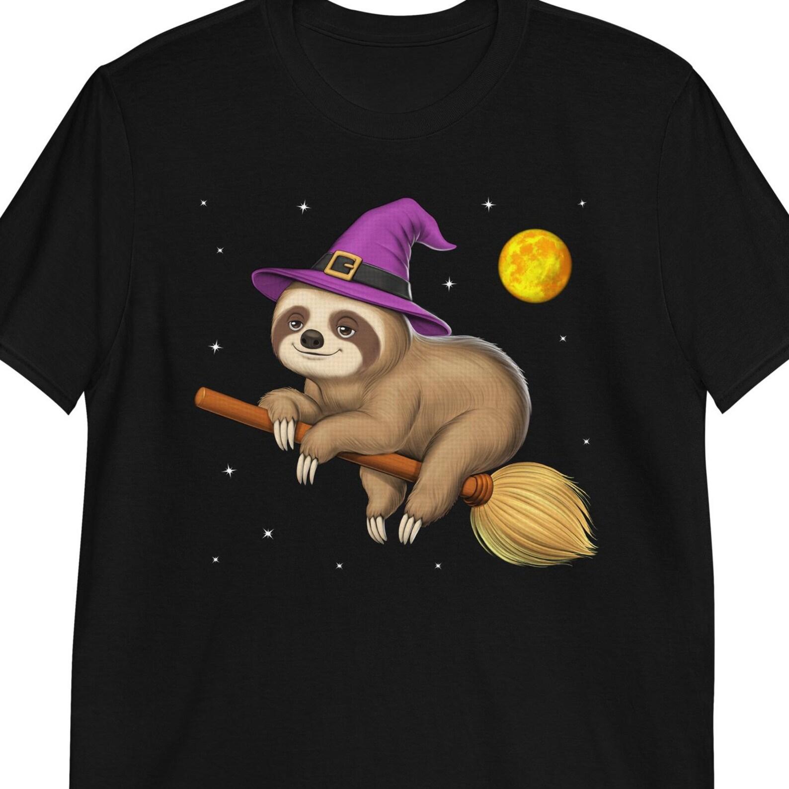Sloth Witch Riding Broom T-Shirt: Halloween Tee 160