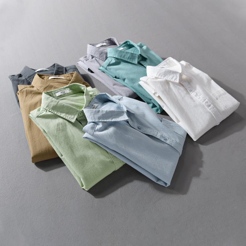 Spring and Summer Long Sleeve Mens Shirts Korean Version Solid Color Slim Shirts Comfort Pure Cotton Turn Down Collar Solid Color Casual Tops