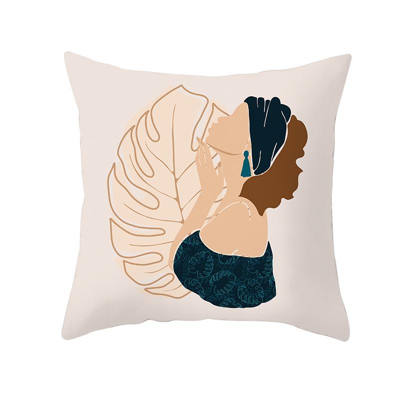 Nordic Abstract Women's Peach Leather Velvet Printed Pillowcase Home Fashion Bedside Sofa Office Cushion Cover