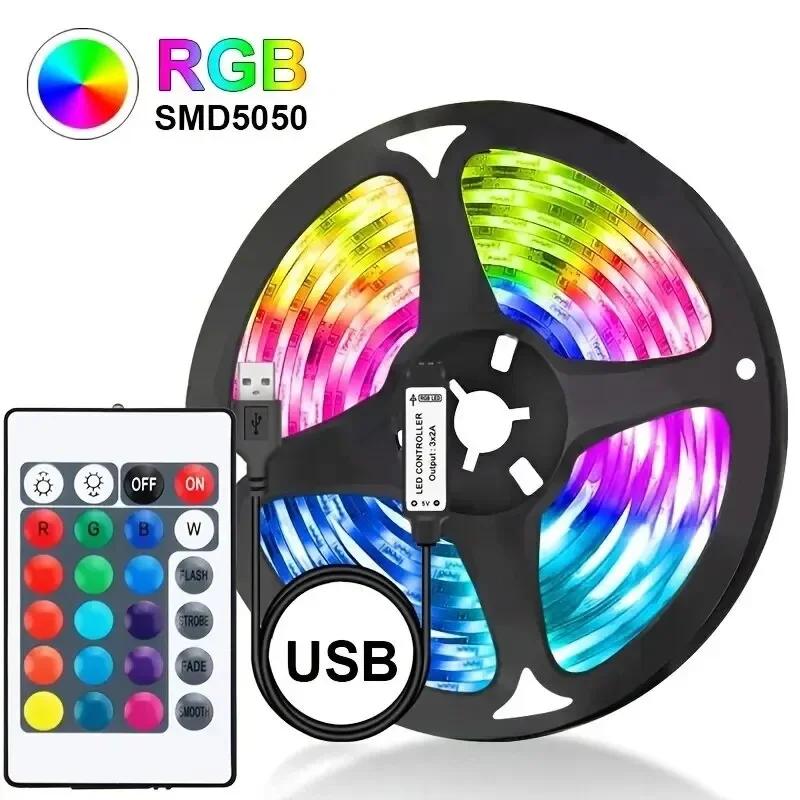

USB светодиодная лента 24Key пульт дистанционного управления изменение цвета 5050 RGB светодиодная лента гибкая диодная лента для украшения комнаты подсветка телевизора Various colors&5m
