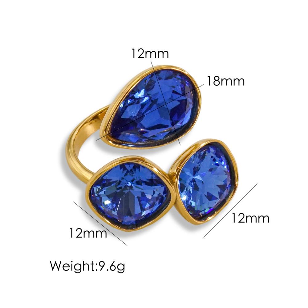 CARLIDANA Fashion Jewelry Open Rings 18K Gold Plated Stainless Steel Simple Multi-Color Crystal Ring For Women Jewelry