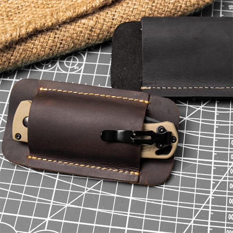 1PC Leather Knives Sheaths EDC Leather Sheath for Folding Knives Carrier Mini Knives Flashlight Leather Holster