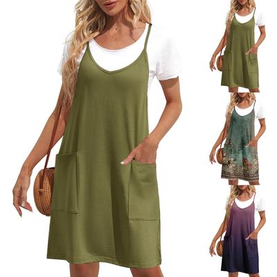 Womens Summer Dresses Loose V Neck Sleeveless Sundresses Dress With Pockets