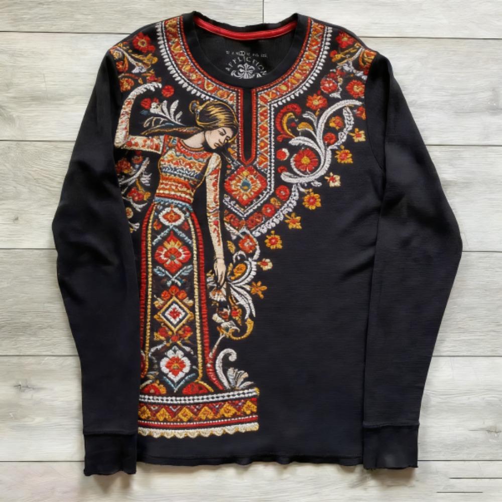 Camiseta de Manga Larga con Estampado Estilo Europeo Moda Cuello Redondo Camiseta Oversize Gótico Hombres Tops Casuales Mujeres Streetwear