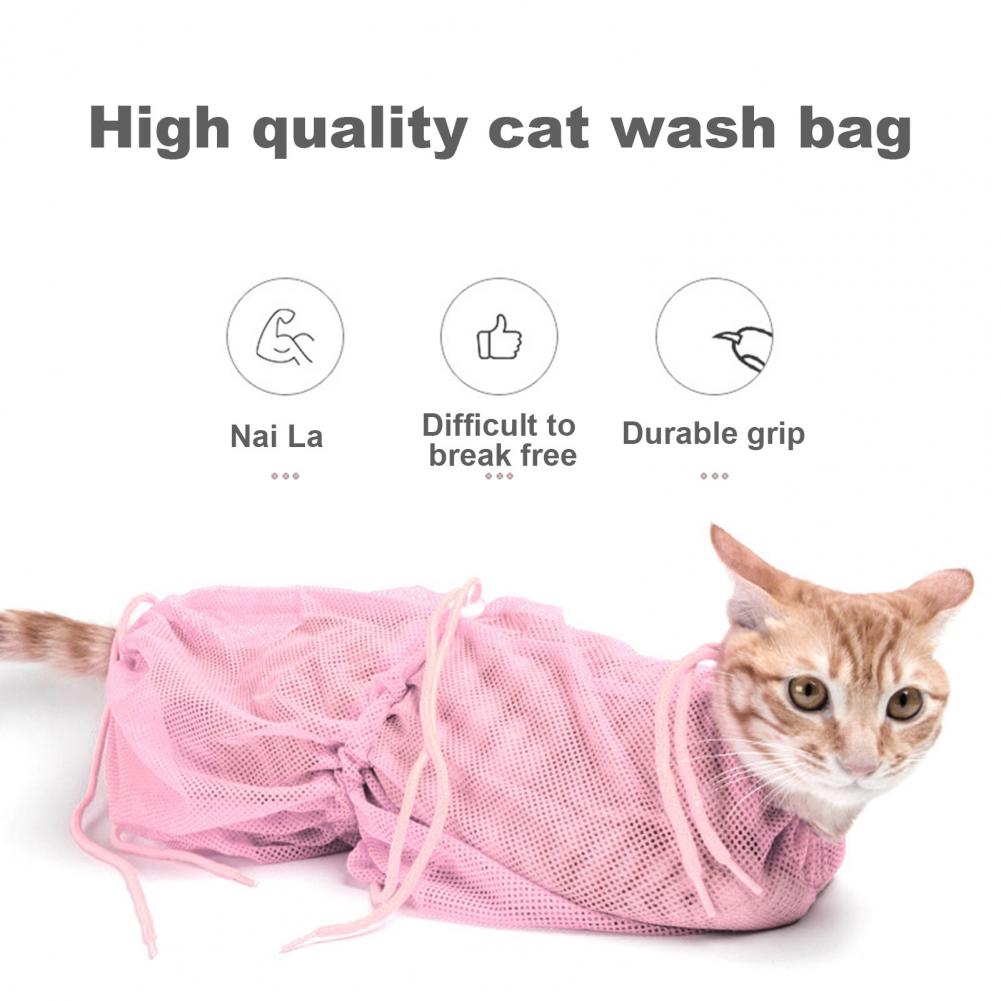 Transparent Mesh Bag Zippered Bath Pouch Adjustable Mesh Cat Grooming Bag for Nail Trimming Bathing Anti-scratch Anti-bite Pet