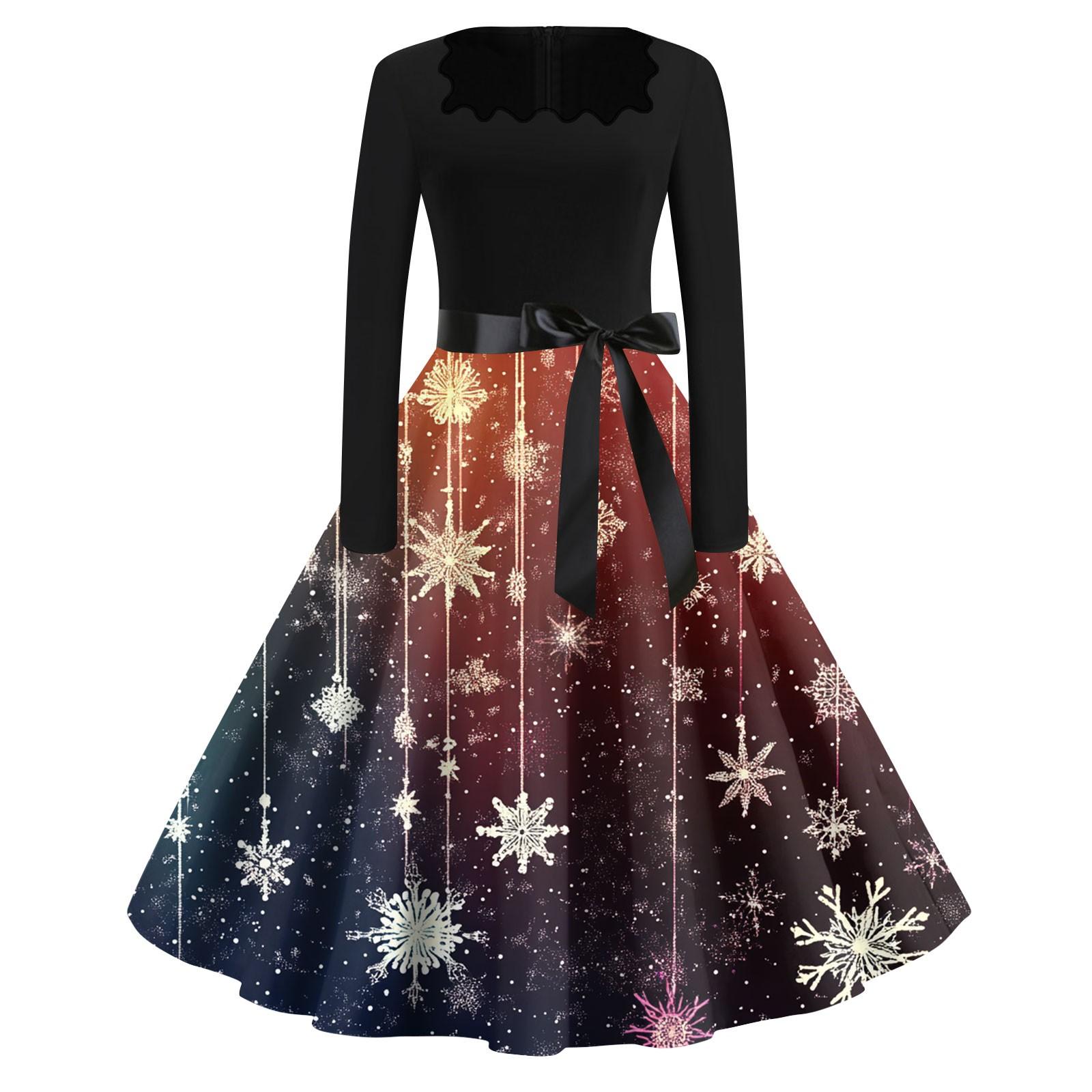 

Женские модные повседневные платья с квадратным вырезом и тонкими рождественскими принтами с длинными рукавами XXXXXL