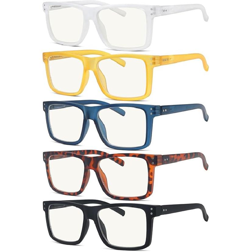 Eyekepper 5-Pack Progressive Multifocus Reading Glasses Large Frame Blue Light Blocking No Line Multifocal Readers 3.0 x