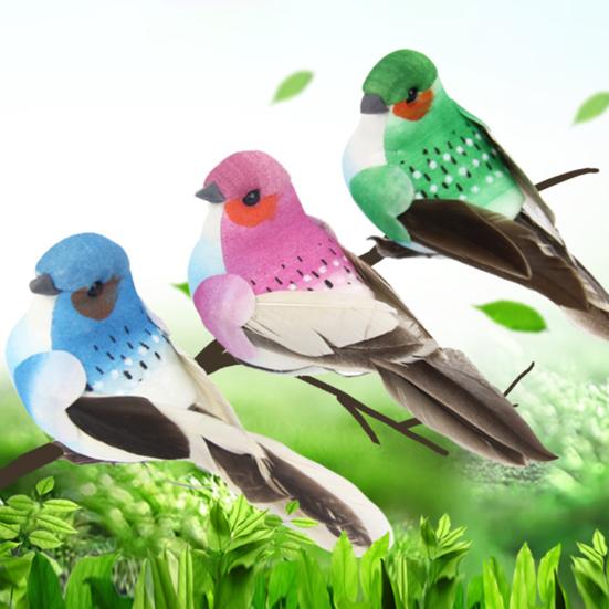 Fake Bird Craft Iron Wire Fixing Colorful Feather Animal Model Handicraft Decoration Cute Simulation Foam Bird Model Ornament for Garden Branches