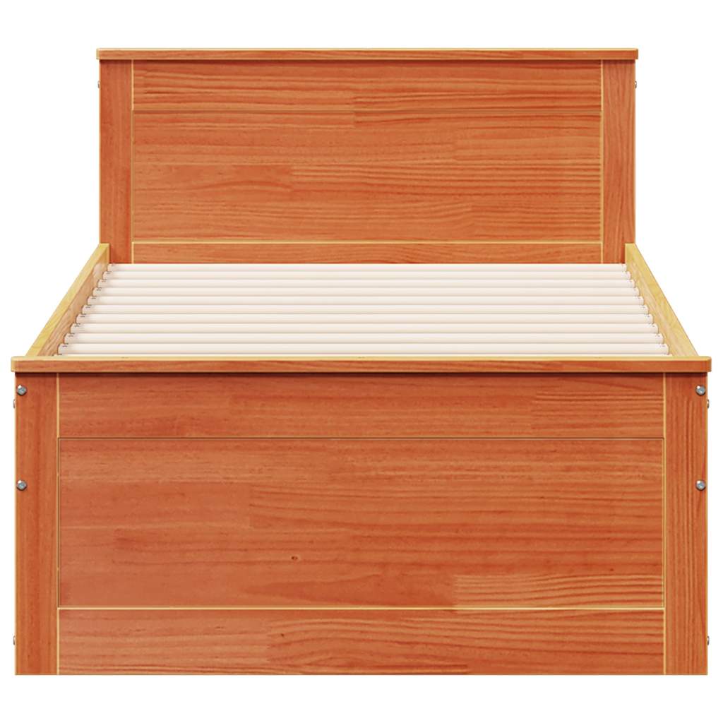Solid Wood Bed without Mattress with Headboard Wax Brown 75 x 190 cm