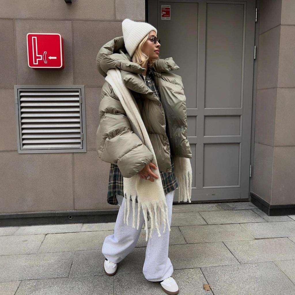 Women's Hooded Long Sleeve Puffer Coat Loose Oversized Solid Streetwear Winter Bubble Jacket