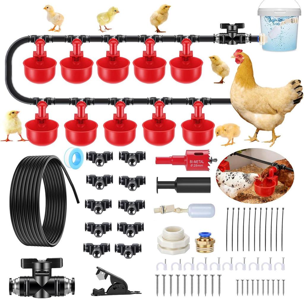 DIY Automatic Chicken Feeder Kit with Nipple Water Cup and PVC Tee Fittings