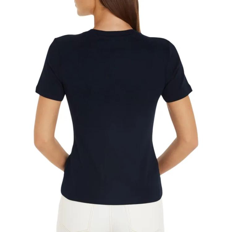 Tommy Hilfiger Solid Color Logo Embroidered Round Neck Slim Fit Short Sleeve T-Shirt Women Tops Dark-Blue WW0WW40587-DW5