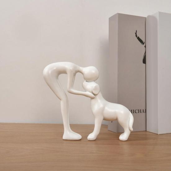 Human And Dog Statue Cute Resin Pet Sculpture for Home Office Desk Shelf
