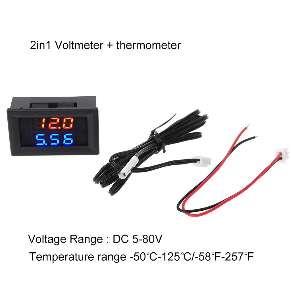 Dual Dispaly Automotive Car SUV Charger 5V Universal 2 In 1 Voltage Temperature Meter Tester Adapter Digital LED Display