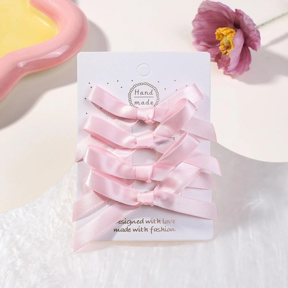 4Pcs/set Kids Sweet Solid Color Mini Bowknot Hair Clip for Baby Girls Ballet Style Ribbon Braided Hair Accessories
